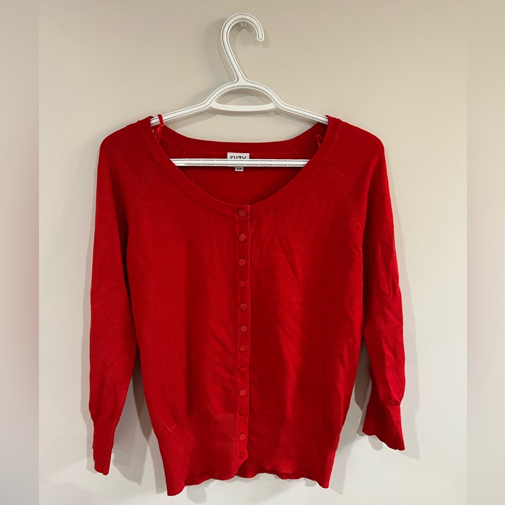 Red cardigan
